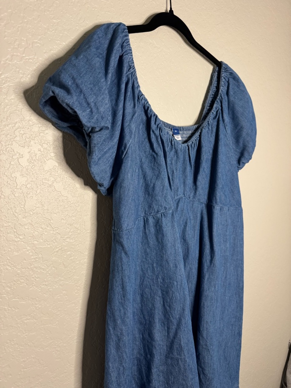 Denim Square Neck Puff Sleeve Baby Doll Mini Dress - Light Blue - Picture 3 of 5